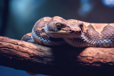 closeup of python on tree with blurred background. generative aiの素材