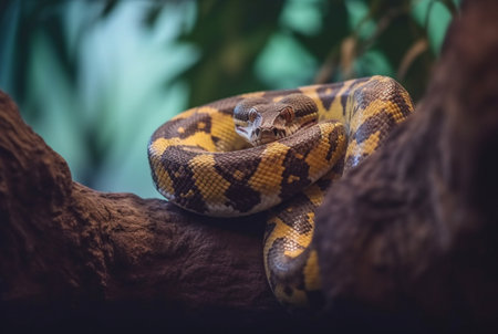 closeup of python on tree with blurred background. generative aiの素材