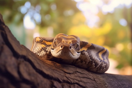 closeup of python on tree with blurred background. generative aiの素材