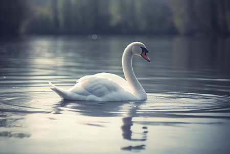 white swan swimming over river with blurred background. generative aiの素材