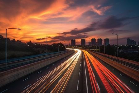 time lapse photography of highway road at night background. generative aiの素材