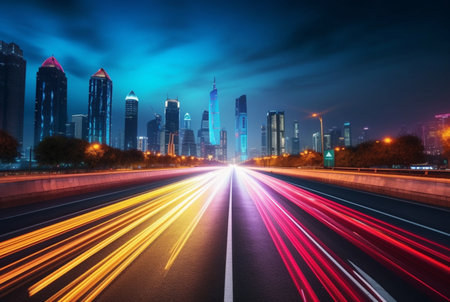 time lapse photography of highway road at night background. generative aiの素材