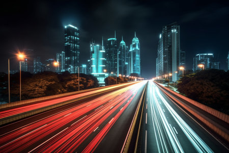 time lapse photography of highway road at night background. generative aiの素材
