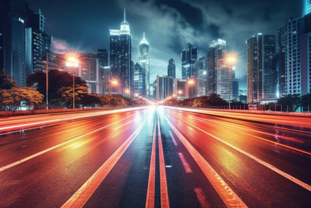 time lapse photography of highway road at night background. generative aiの素材