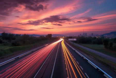 time lapse photography of highway road at night background. generative aiの素材