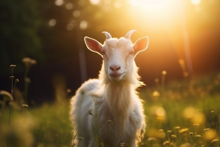 goat in the green grass of the garden with blurred background. generative aiの素材