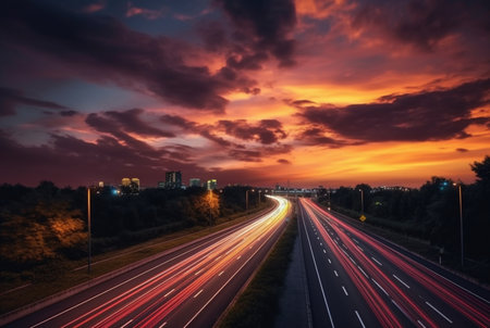 time lapse photography of highway road at night background. generative aiの素材
