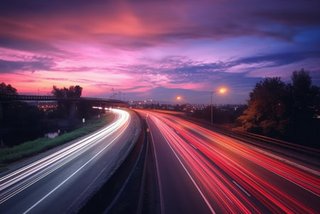 time lapse photography of highway road at night background. generative aiの素材