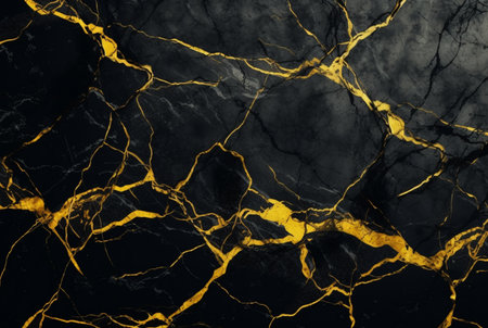black marble background with yellow veins. generative aiの素材