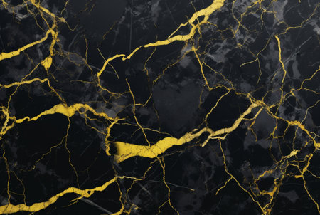 black marble background with yellow veins. generative aiの素材