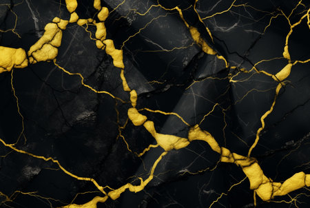black marble background with yellow veins. generative aiの素材