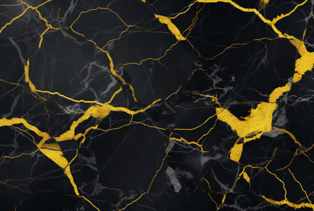 black marble background with yellow veins. generative aiの素材