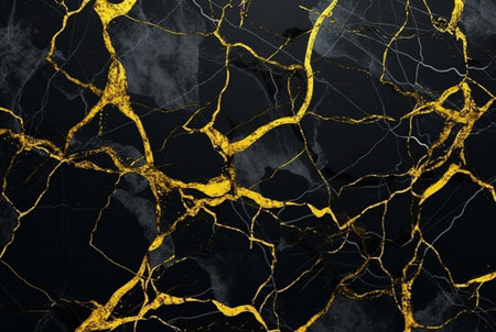 black marble background with yellow veins. generative aiの素材