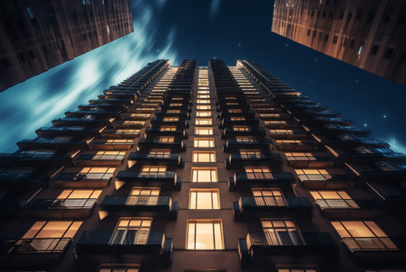 view of the building from below. long exposure photography. generative aiの素材