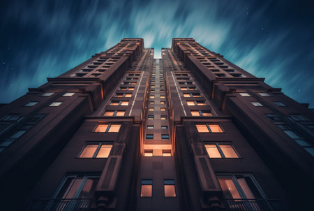 view of the building from below. long exposure photography. generative aiの素材