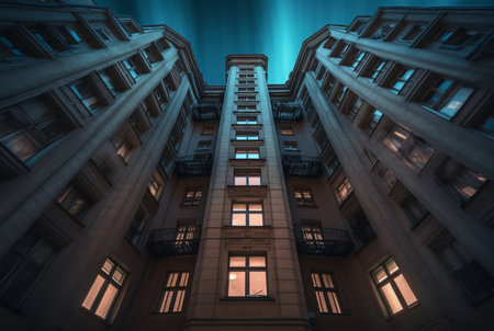 view of the building from below. long exposure photography. generative aiの素材