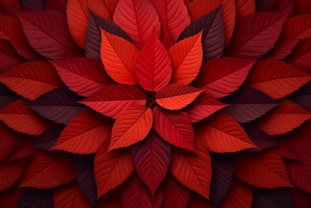 abstract background of neatly arranged red leaves. generative aiの素材
