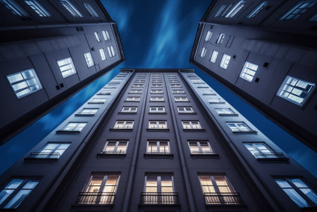 view of the building from below. long exposure photography. generative aiの素材