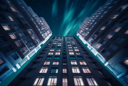 view of the building from below. long exposure photography. generative aiの素材