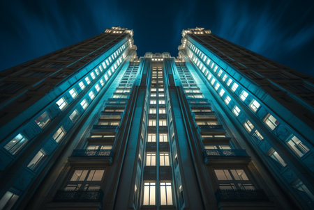 view of the building from below. long exposure photography. generative aiの素材