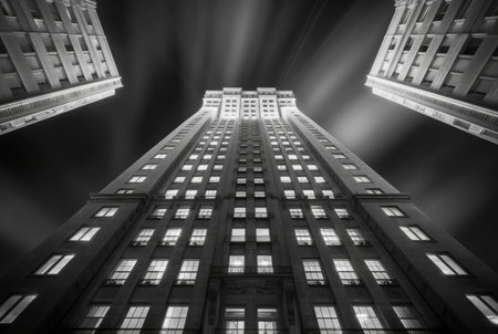 view of the building from below. long exposure photography. generative aiの素材