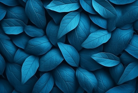 abstract background of neatly arranged blue leaves. generative aiの素材