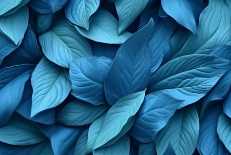 abstract background of neatly arranged blue leaves. generative aiの素材