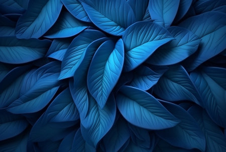 abstract background of neatly arranged blue leaves. generative aiの素材