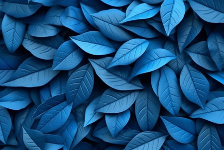 abstract background of neatly arranged blue leaves. generative aiの素材