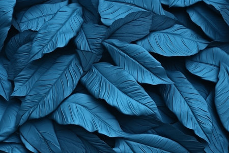 abstract background of neatly arranged blue leaves. generative aiの素材