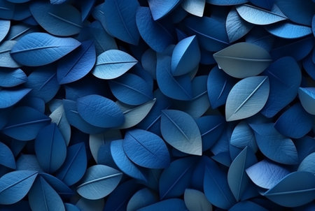 abstract background of neatly arranged blue leaves. generative aiの素材