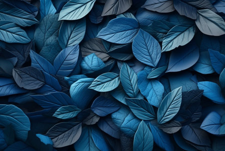 abstract background of neatly arranged blue leaves. generative aiの素材