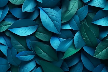 abstract background of neatly arranged blue leaves. generative aiの素材