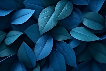 abstract background of neatly arranged blue leaves. generative aiの素材