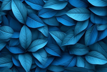 abstract background of neatly arranged blue leaves. generative aiの素材