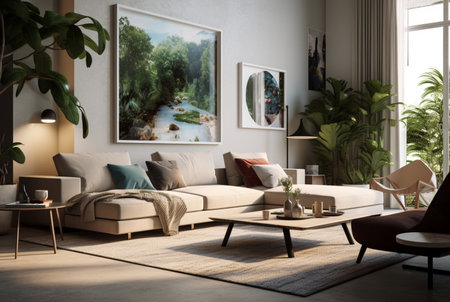 living room interior with modern home sofa. generative aiの素材