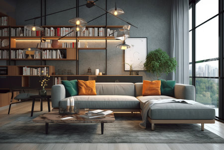 living room interior with modern home sofa. generative aiの素材