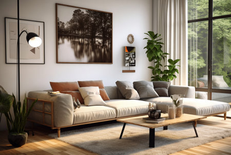 living room interior with modern home sofa. generative aiの素材
