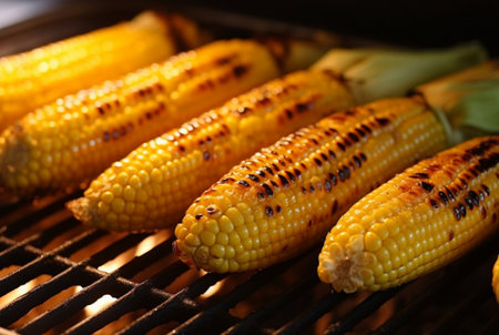 delicious grilled corn on the grill with charcoal. generative aiの素材