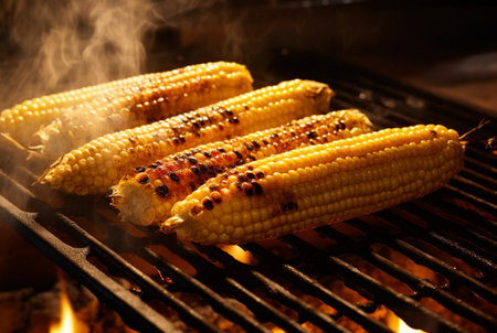 delicious grilled corn on the grill with charcoal. generative aiの素材