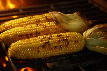 delicious grilled corn on the grill with charcoal. generative aiの素材