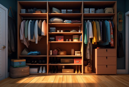 a wardrobe that is neat and pleasing to the eye. generative aiの素材
