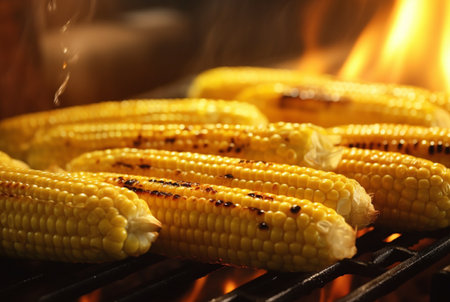 delicious grilled corn on the grill with charcoal. generative aiの素材