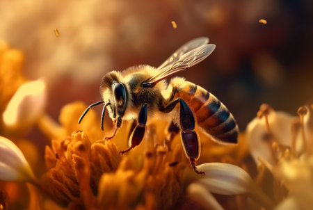 a honey bee is working hard and pollinating flowers. generative aiの素材