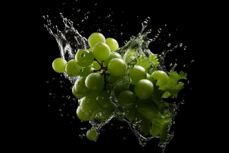 green grapes with water splash isolated black background. generative aiの素材