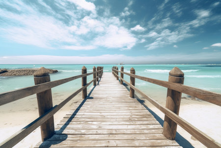 wooden bridge over the beach with calm and clean water. generative aiの素材