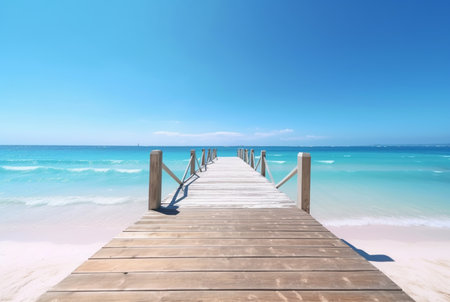 wooden bridge over the beach with calm and clean water. generative aiの素材