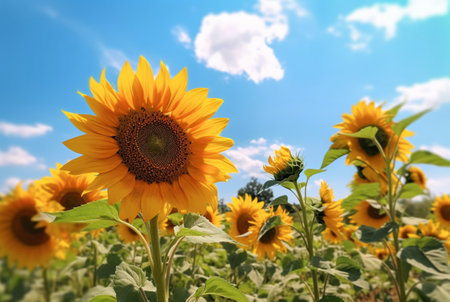 sunflower garden with beautiful blue sky. generative aiの素材