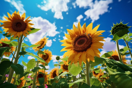 sunflower garden with beautiful blue sky. generative aiの素材