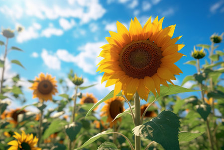 sunflower garden with beautiful blue sky. generative aiの素材